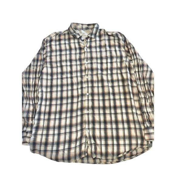 Horny Toad & Co Mens  XL Tan/Blue Plaid Slim Fit Flannel Shirt Vintage - Picture 1 of 6